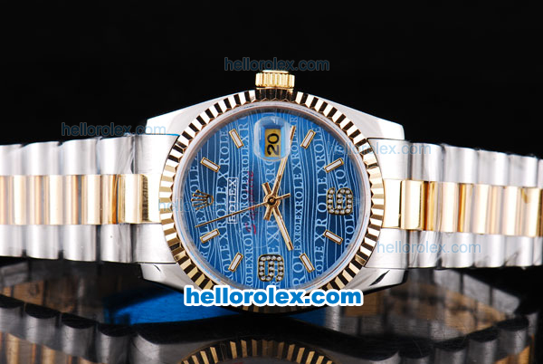 Rolex Datejust Oyster Perpetual Two Tone with Gold Bezel and Blue Rolex Logo Dial - Click Image to Close